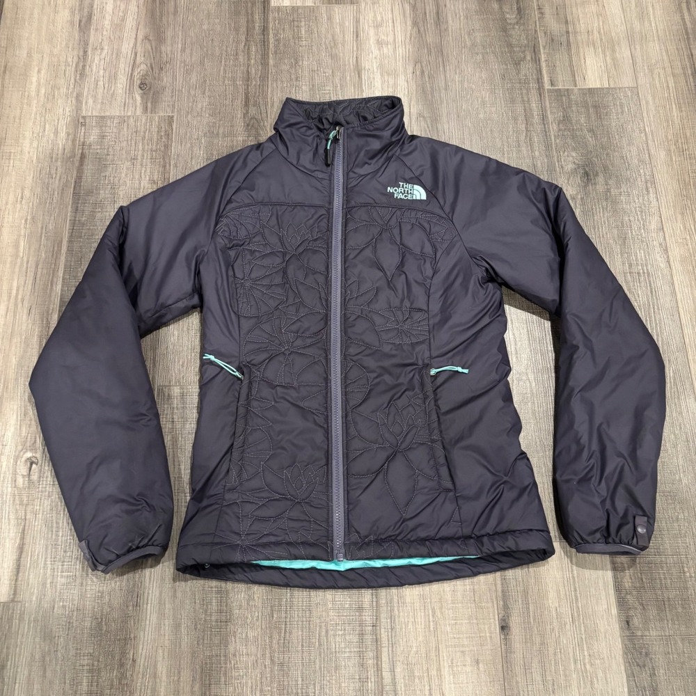 The North Face Womens Floral Quilted Insulated Jacket Gray Teal XS Full Zip - Picture 1 of 10